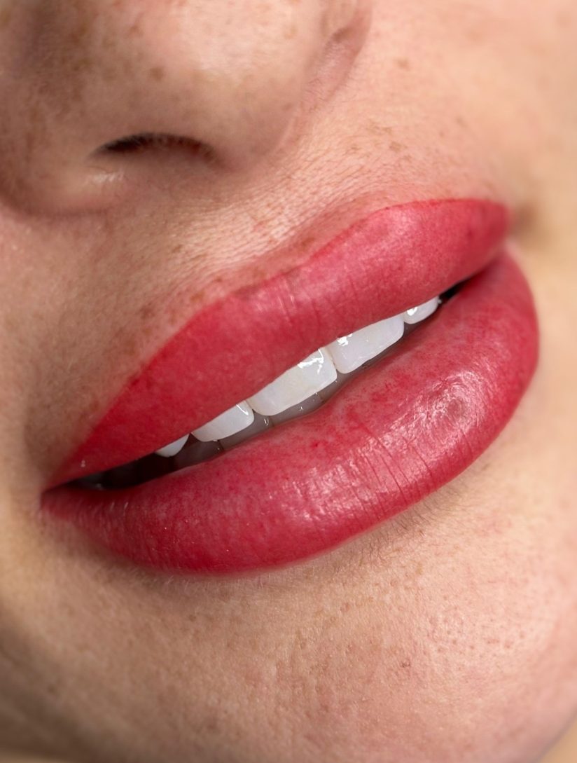 Primer plano de labios después de una micropigmentación